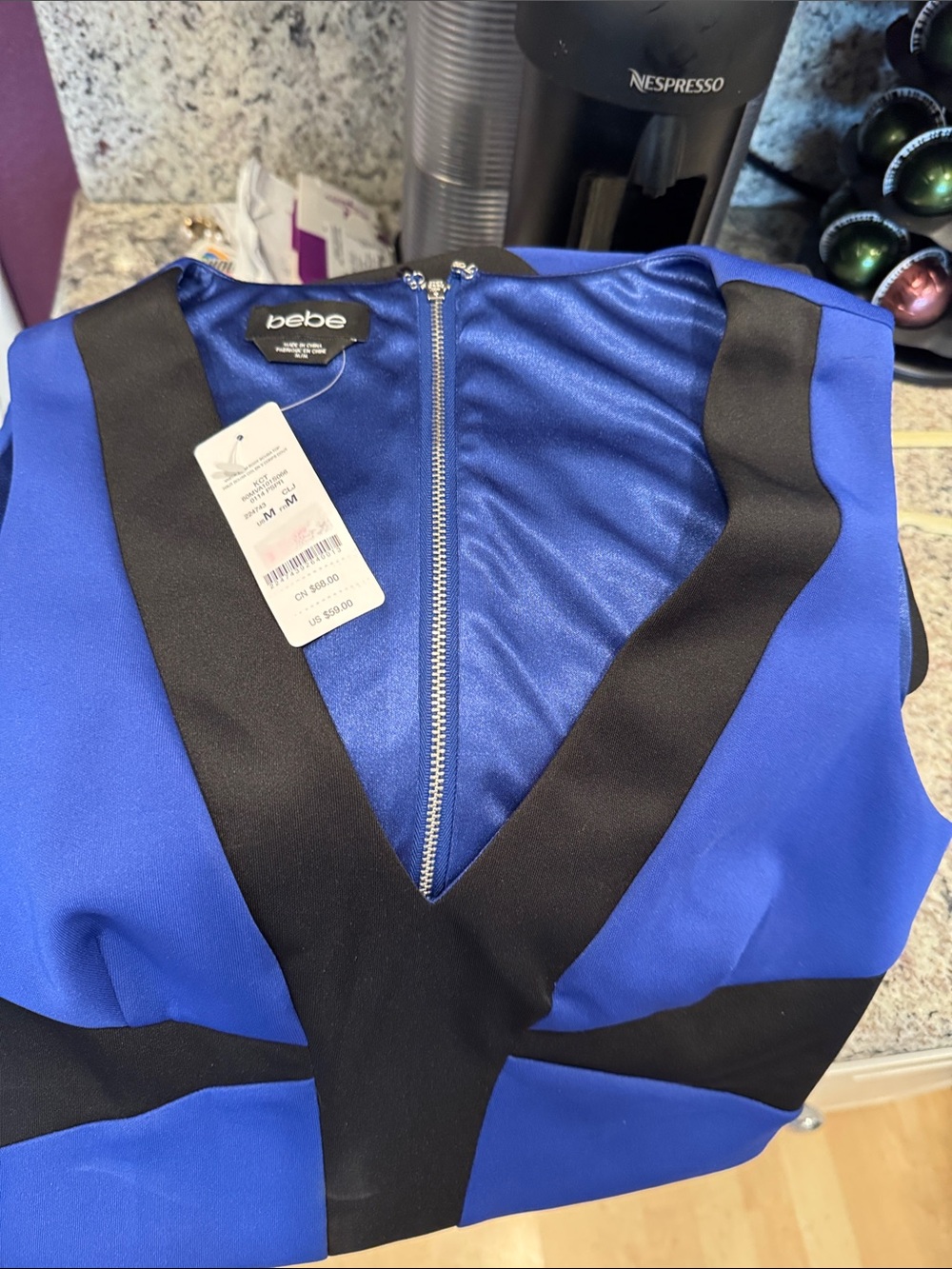 bebe Blue and Black V-Neck Two-Piece Midi Dress - Picture 3 of 3